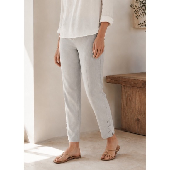 J. Jill Pants - New J. Jill Button Hem Ankle Pants Zinc White Gray Linen Blend Stretch Medium